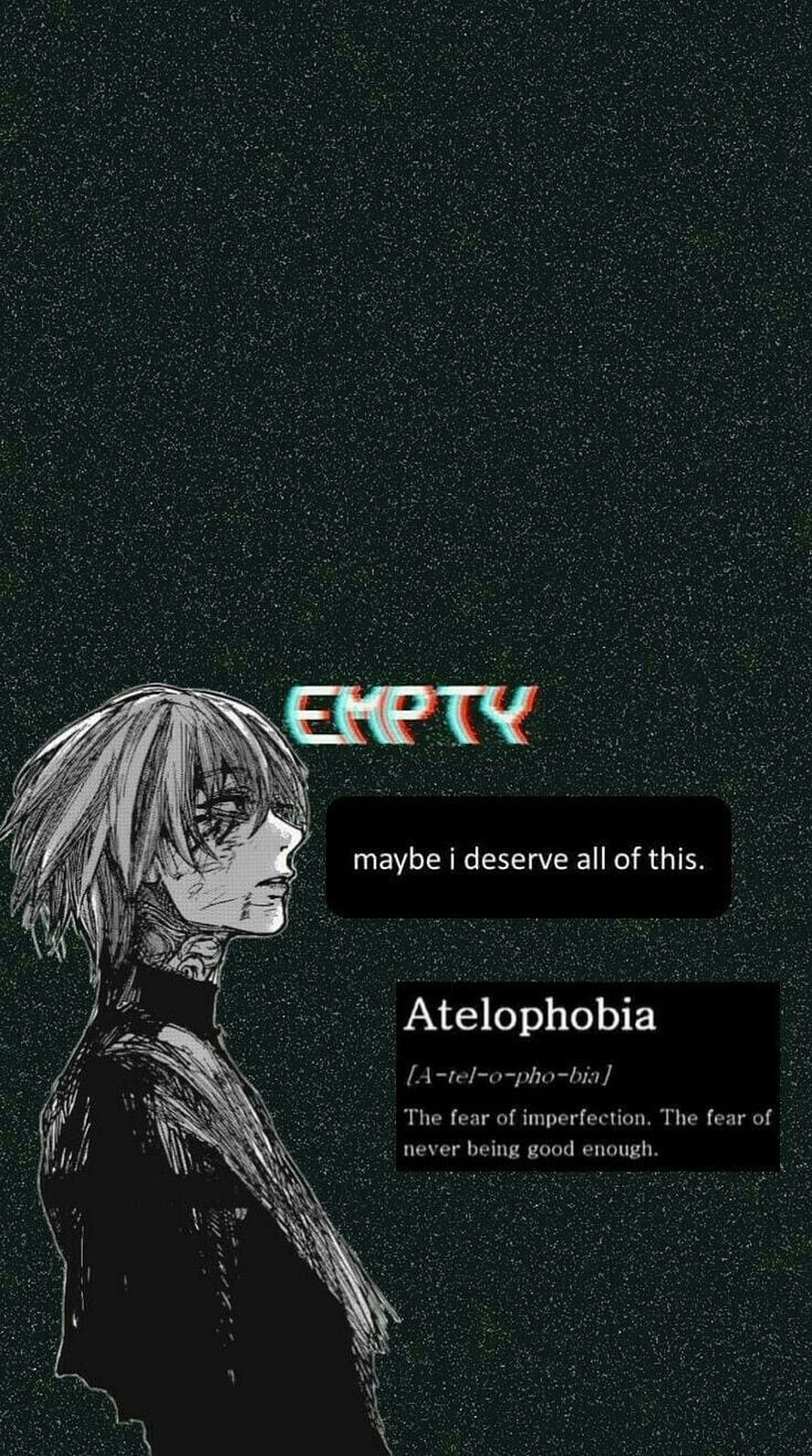 Tokyo Ghoul Kaneki Ken Dark Anime Portrait with Atelophobia Text HD phone wallpaper