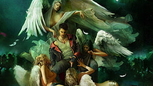 DmC Devil May Cry Dante Surrounded by Winged Figures in Dark Fantasy Illustration HD wallpaper