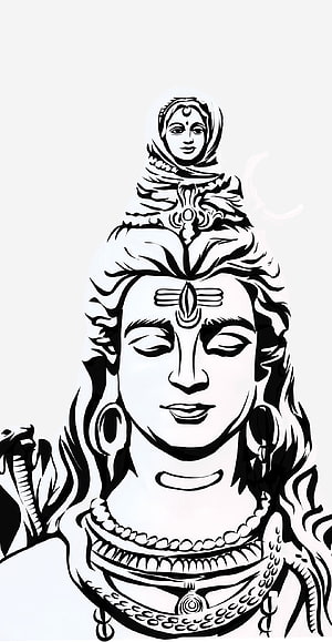 Lord Shiva Bholenath Black and White Line Art Portrait with Ganga and Third Eye HD phone wallpaper