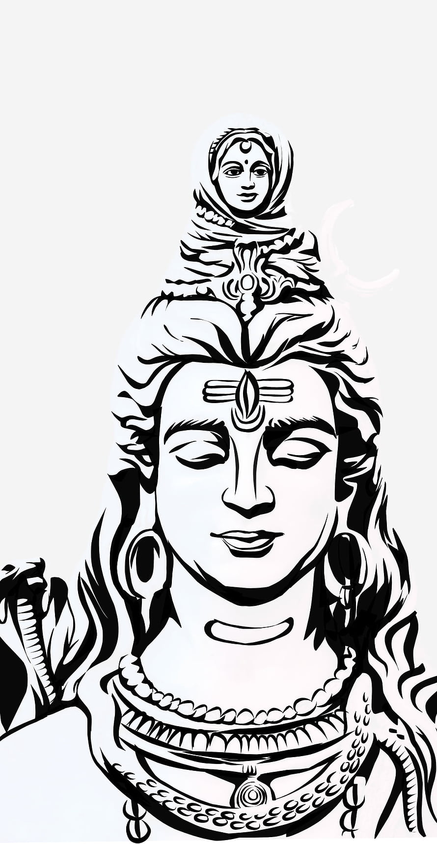 Lord Shiva Bholenath Black and White Line Art Portrait with Ganga and Third Eye HD phone wallpaper