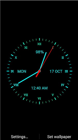 Minimalist Analog Clock Face with Cyan Roman Numerals on Black Background, Analog Clock Live APK 111.9.19 for Android – Analog Clock Live APK Latest Version HD phone wallpaper