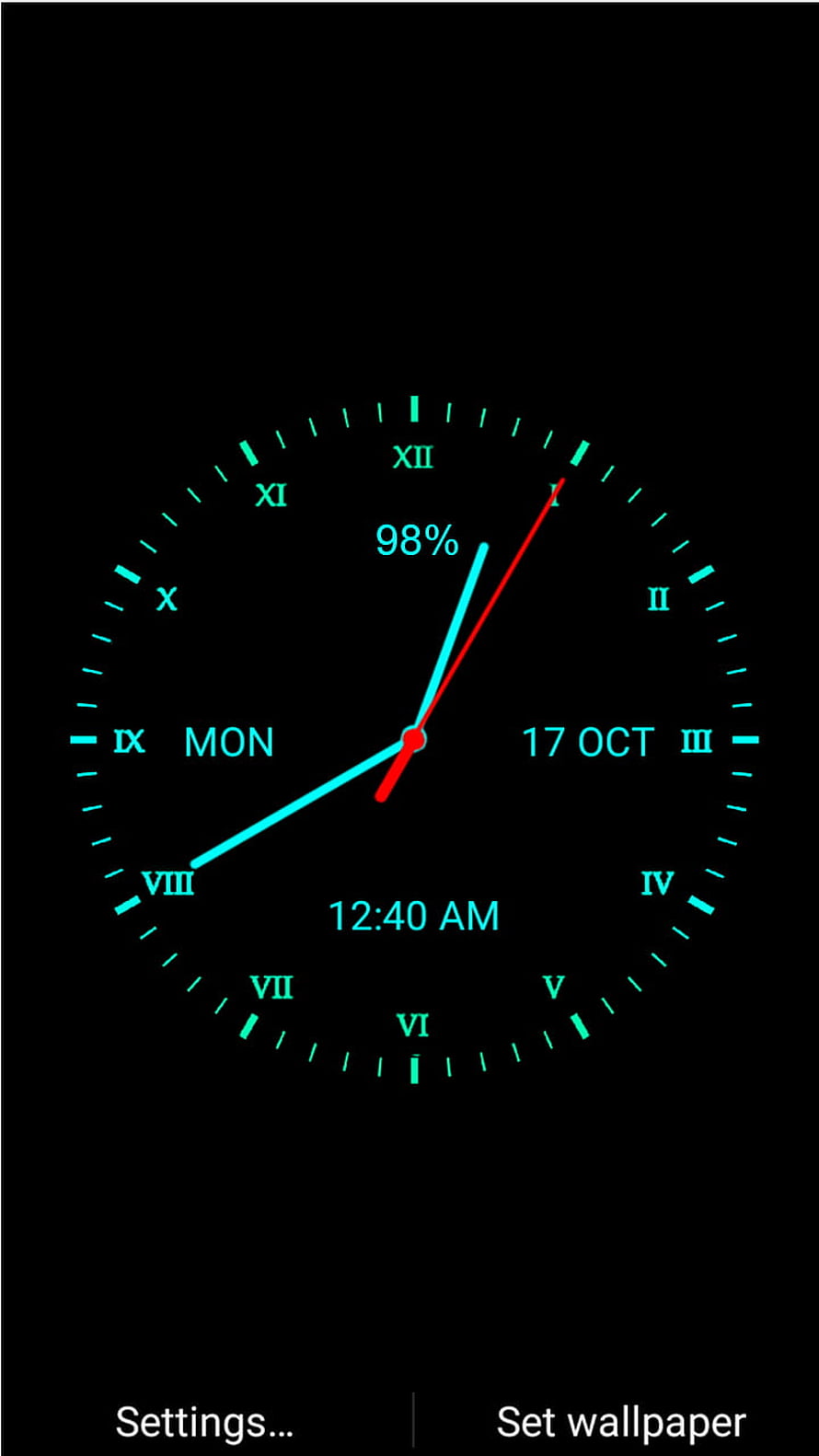 Minimalist Analog Clock Face with Cyan Roman Numerals on Black Background, Analog Clock Live APK 111.9.19 for Android – Analog Clock Live APK Latest Version HD phone wallpaper