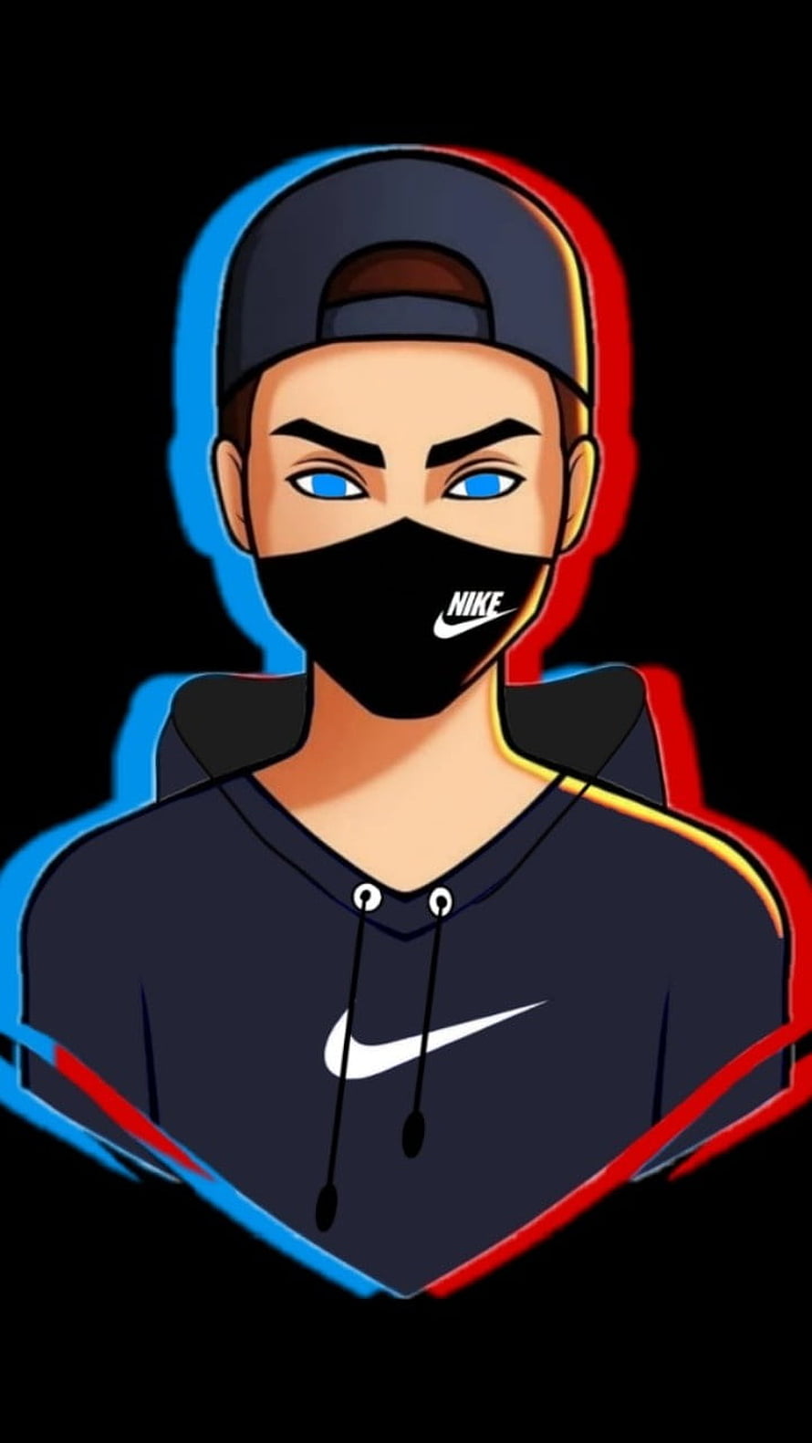 Cartoon Avatar of a Man in a Black Nike Hoodie and Mask with Blue Eyes, Whatsapp D.p, Mask, Boy, whatsapp dp HD phone wallpaper