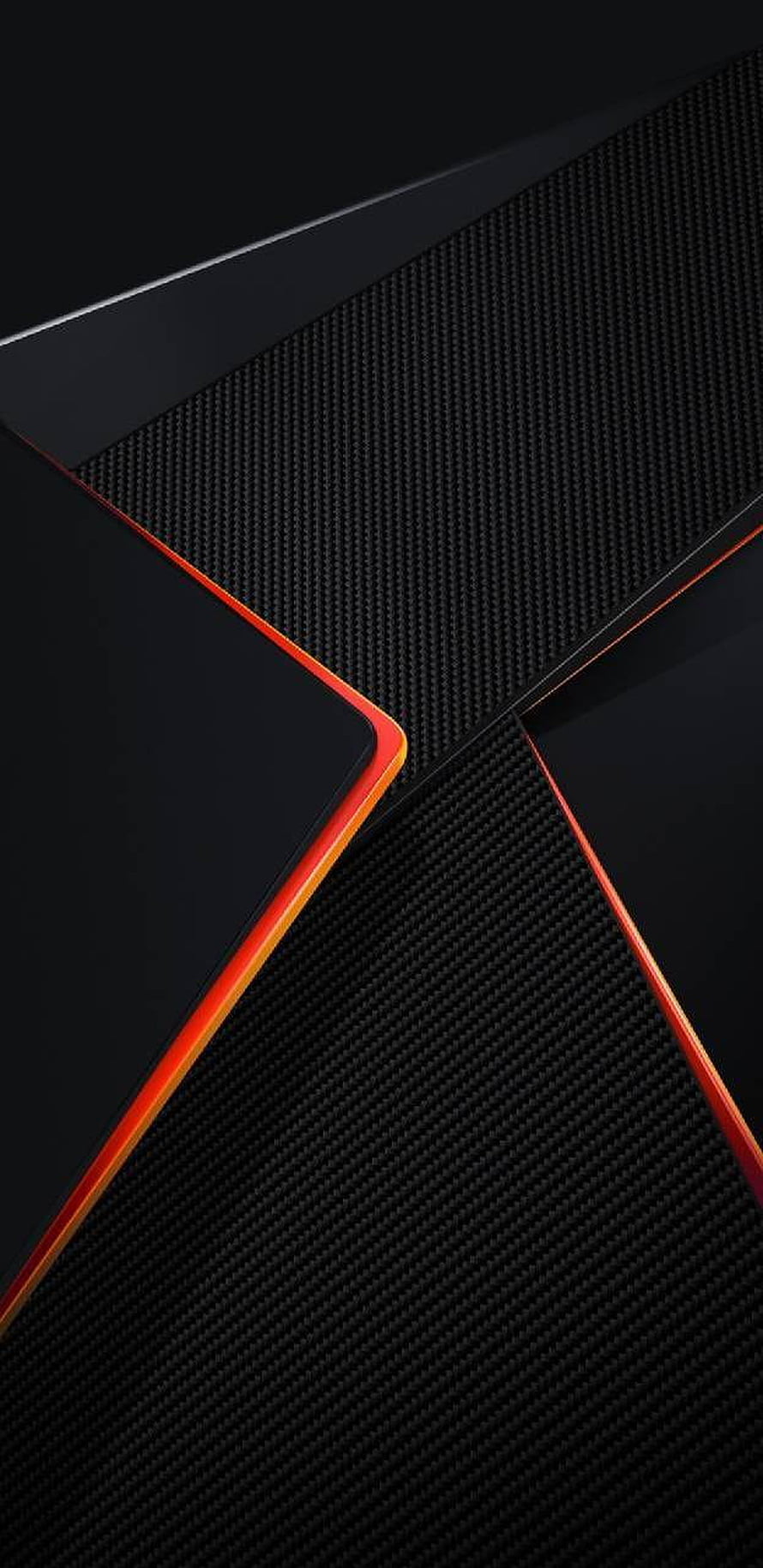 Sleek Black Carbon Fiber Texture with Vibrant Orange Geometric Accents for Gaming Desktops HD phone wallpaper