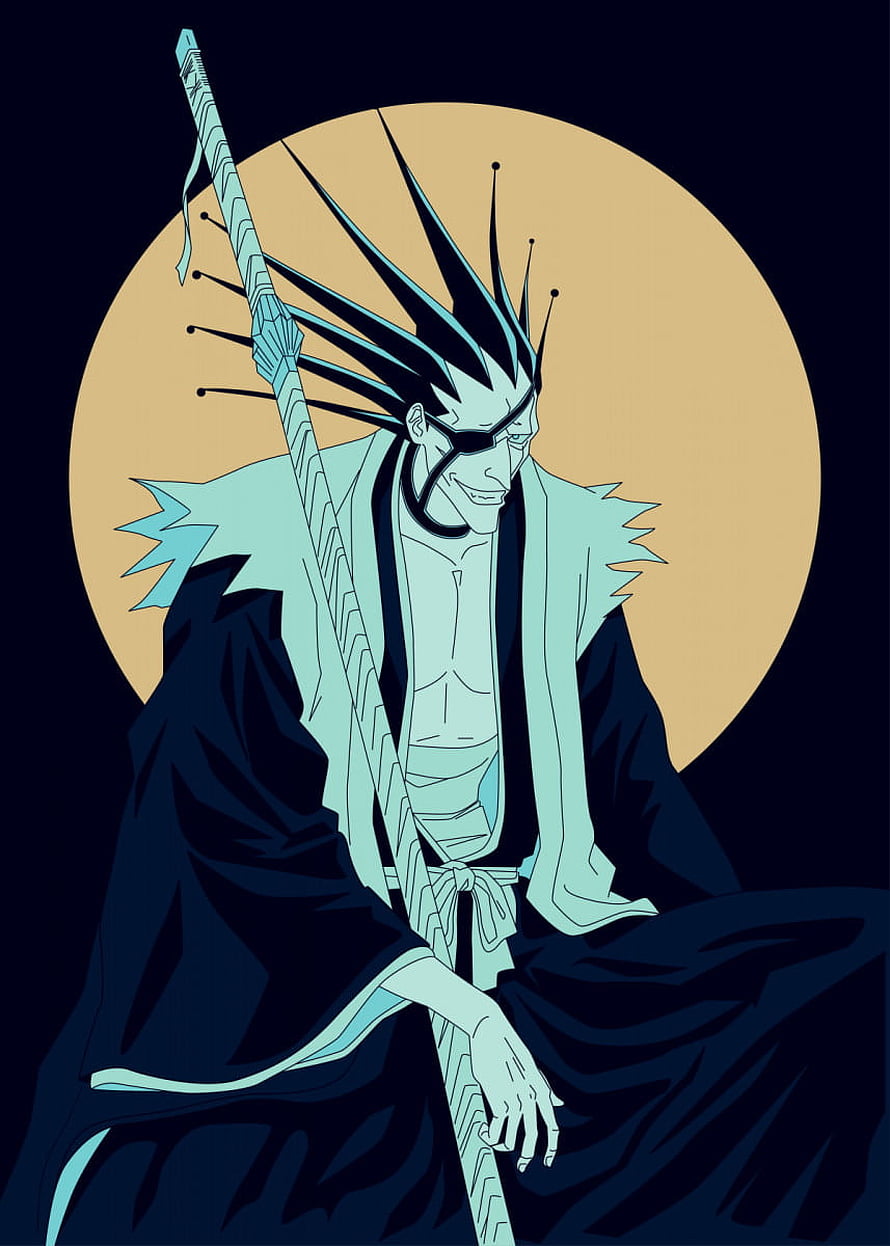 Kenpachi Zaraki Bleach Anime Character Illustration with Katana and Full Moon HD phone wallpaper