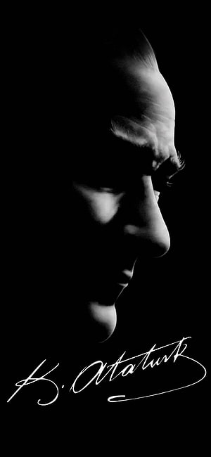 Mustafa Kemal Atatürk Dramatic Black and White Profile Portrait with Signature HD phone wallpaper