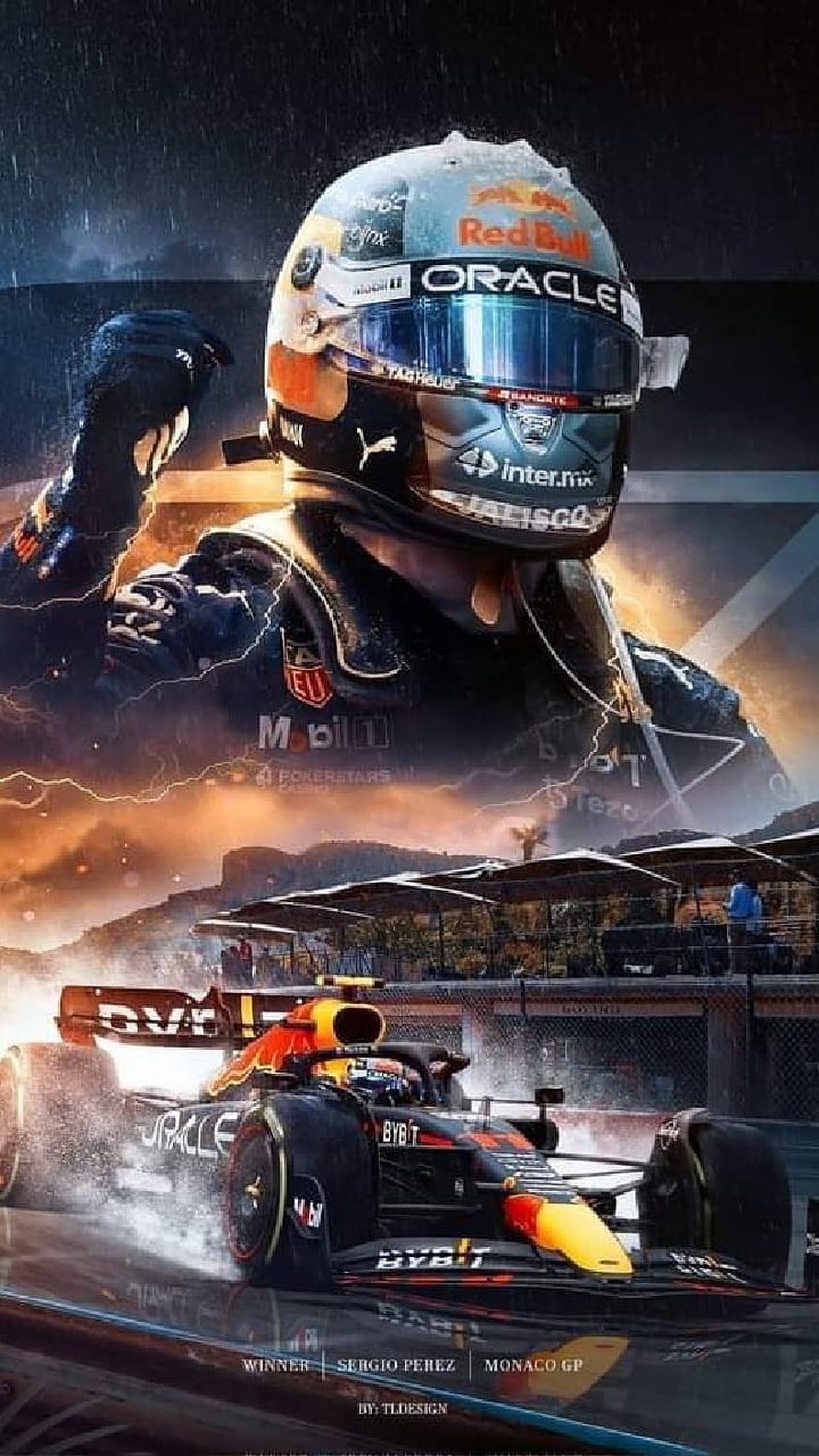 Sergio Perez Red Bull Racing F1 Helmet and Car at Monaco Grand Prix HD phone wallpaper