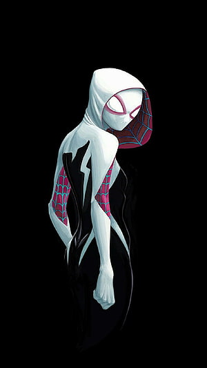 Spider-Gwen in White and Black Suit with Pink Web Pattern HD phone wallpaper