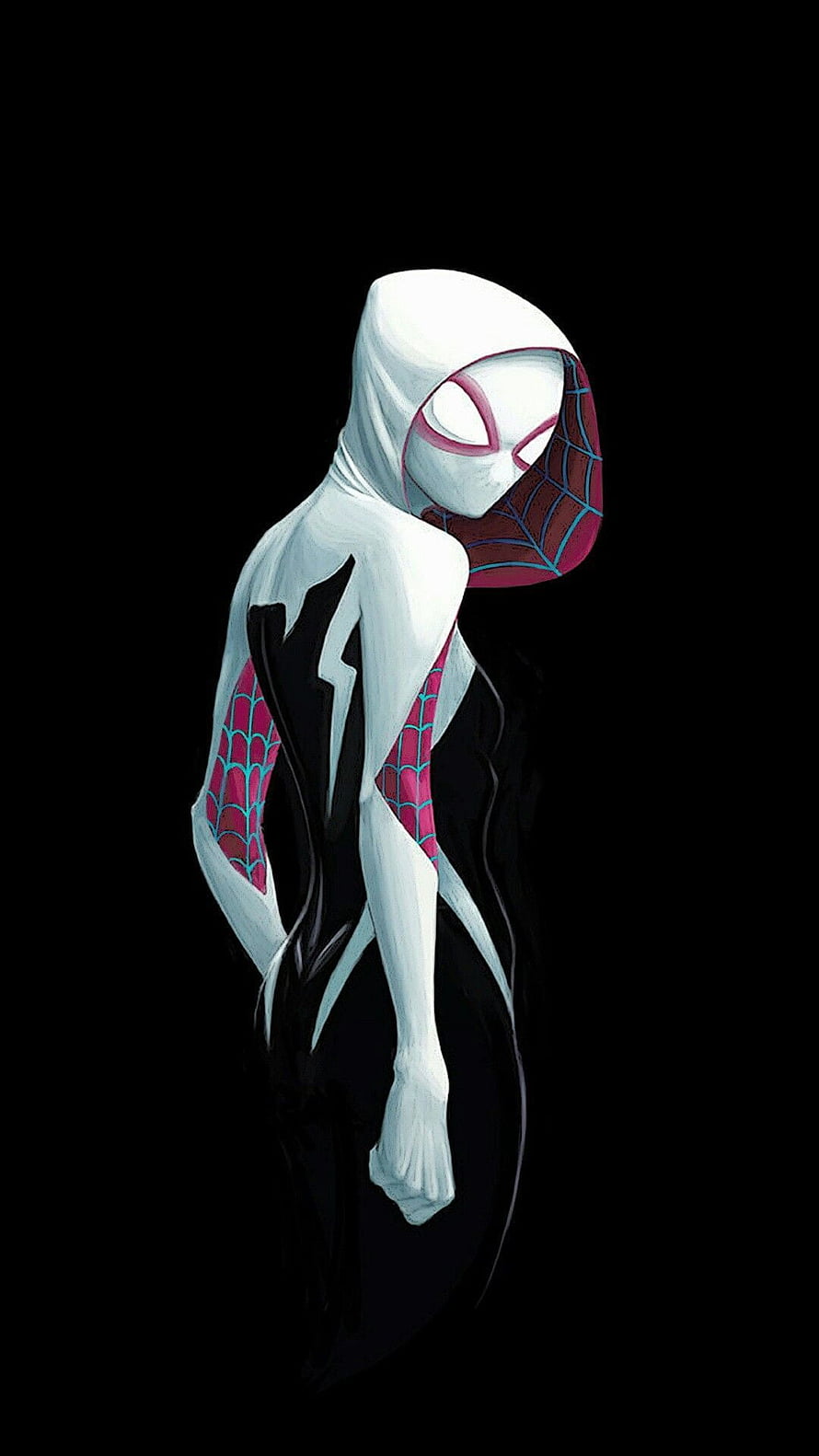 Spider-Gwen in White and Black Suit with Pink Web Pattern HD phone wallpaper