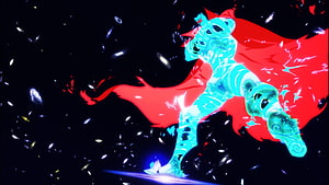 Super Tengen Toppa Gurren Lagann Giant Mecha with Red Cape in Cosmic Space HD wallpaper