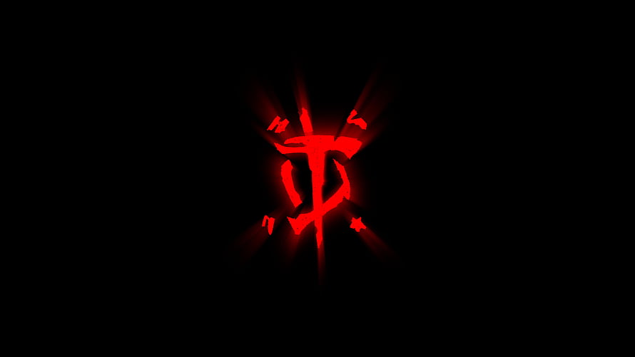 Glowing Red Doom Slayer Symbol on Black Background HD wallpaper