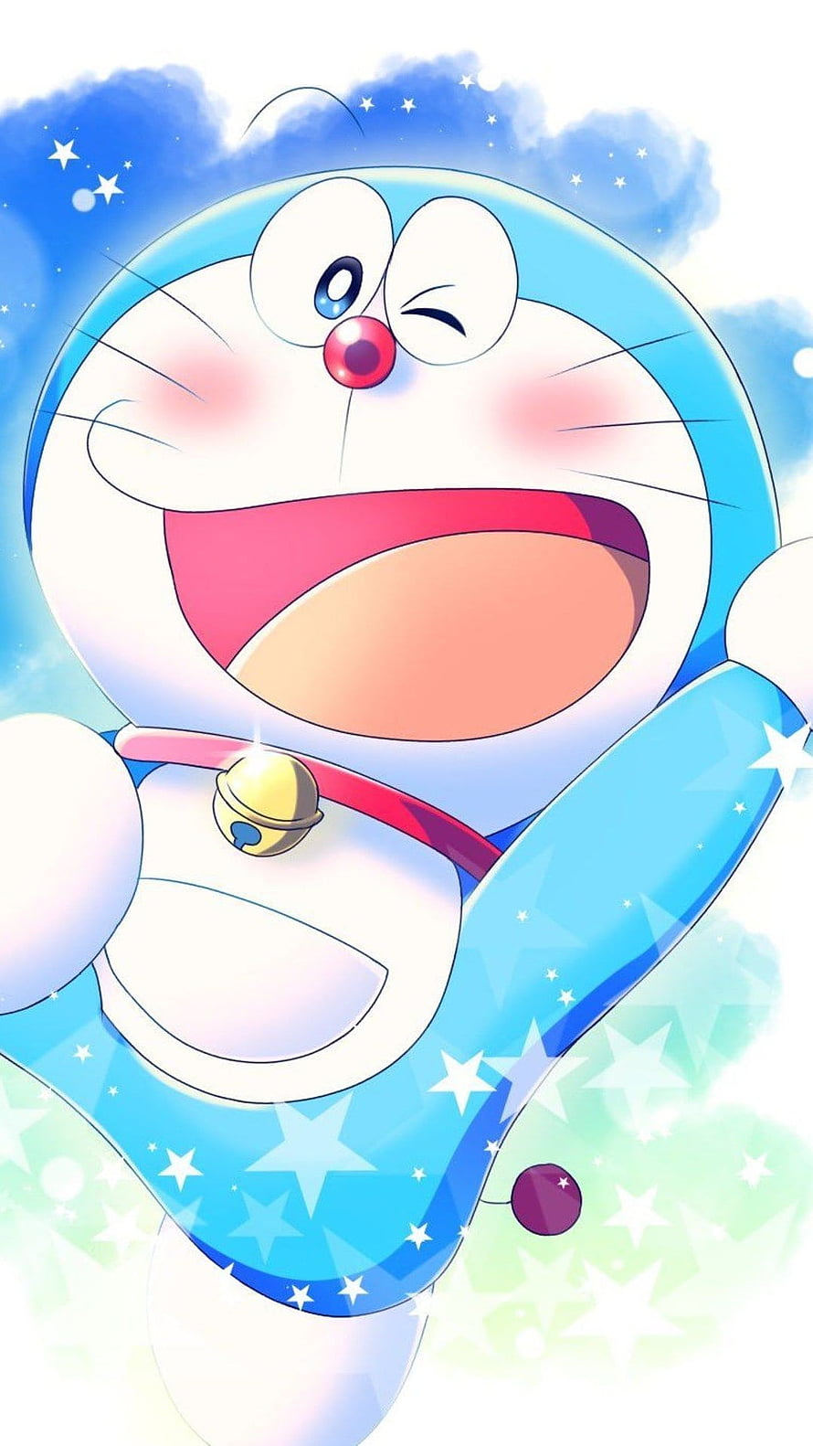 Doraemon Winking With A Big Smile And Sparkling Stars HD phone wallpaper