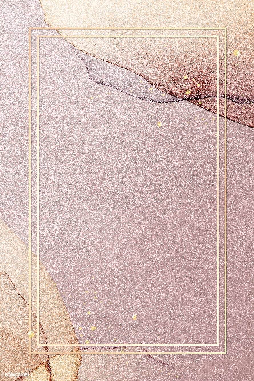 Elegant Rose Gold Marble Texture With Glitter And Double Gold Frame Border HD phone wallpaper