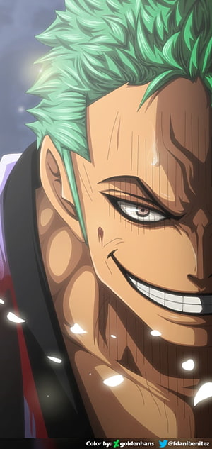 Roronoa Zoro Smiling Intensely With Green Hair And Battle Scars Anime Portrait HD phone wallpaper