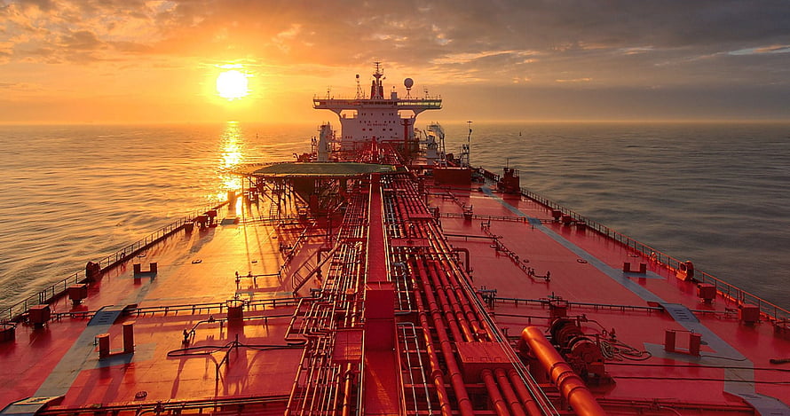 Sunset View From The Deck Of A Large Red Oil Tanker Ship At Sea HD wallpaper