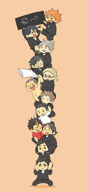 Haikyuu Karasuno High School Volleyball Team Chibi Character Stack Illustration HD phone wallpaper