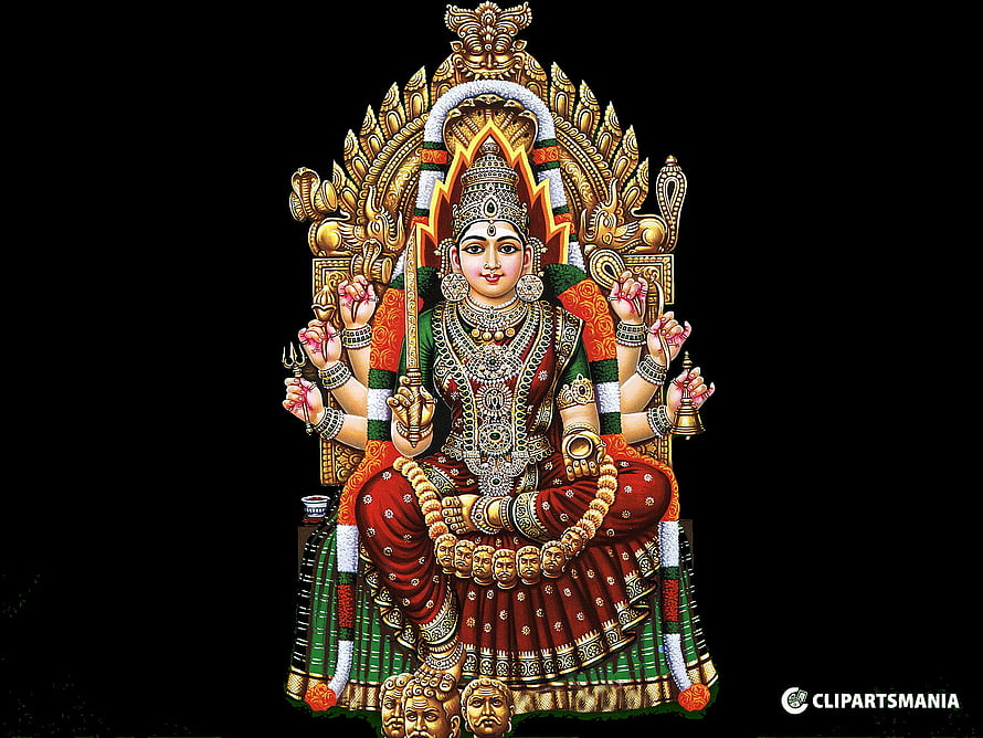 Goddess Kali Sitting on Shiva with Multiple Arms Holding Weapons and Garland of Heads HD wallpaper