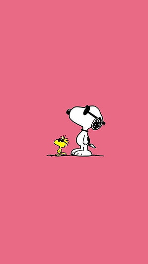 Snoopy and Woodstock Wearing Sunglasses on a Pink Background HD phone wallpaper