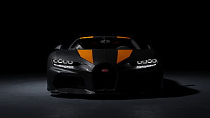 Bugatti Chiron Super Sport 300+ Front View in Matte Black and Orange HD wallpaper