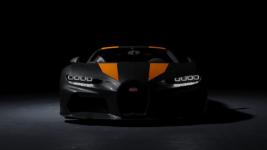 Bugatti Chiron Super Sport 300+ Front View in Matte Black and Orange HD wallpaper