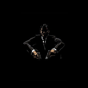 John Wick Dual Wielding Pistols in Black Suit Minimalist Illustration HD phone wallpaper