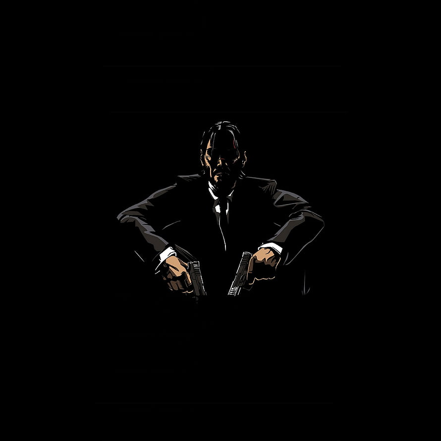 John Wick Dual Wielding Pistols in Black Suit Minimalist Illustration HD phone wallpaper