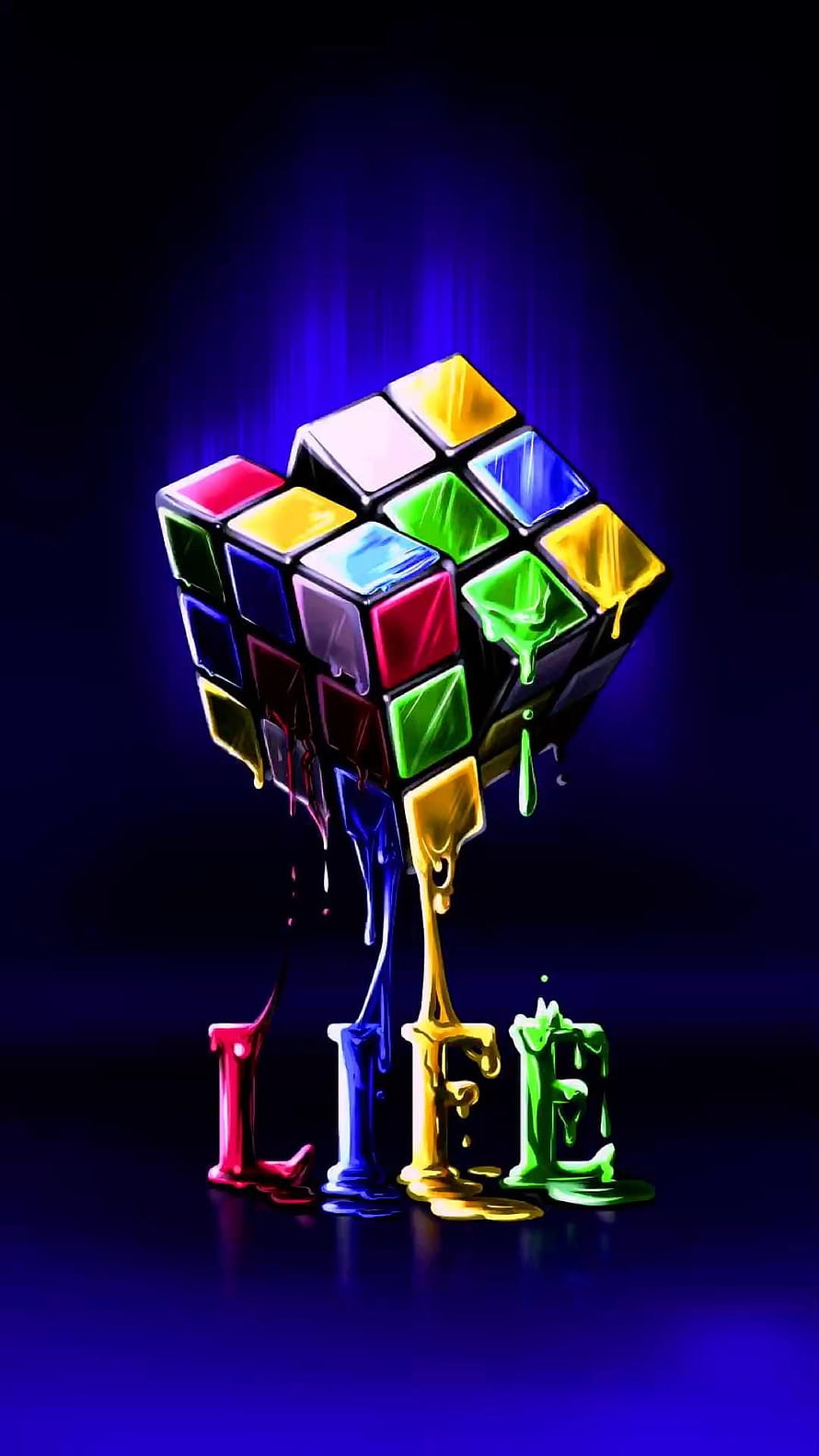 Melting Rubik's Cube Forming the Word Life in Vibrant Liquid Colors HD phone wallpaper