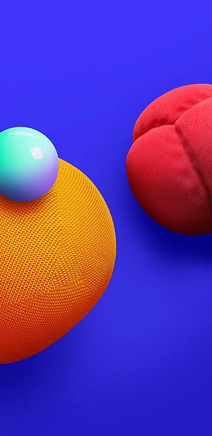 Abstract 3D Render of Colorful Textured Spheres on Blue Background HD phone wallpaper