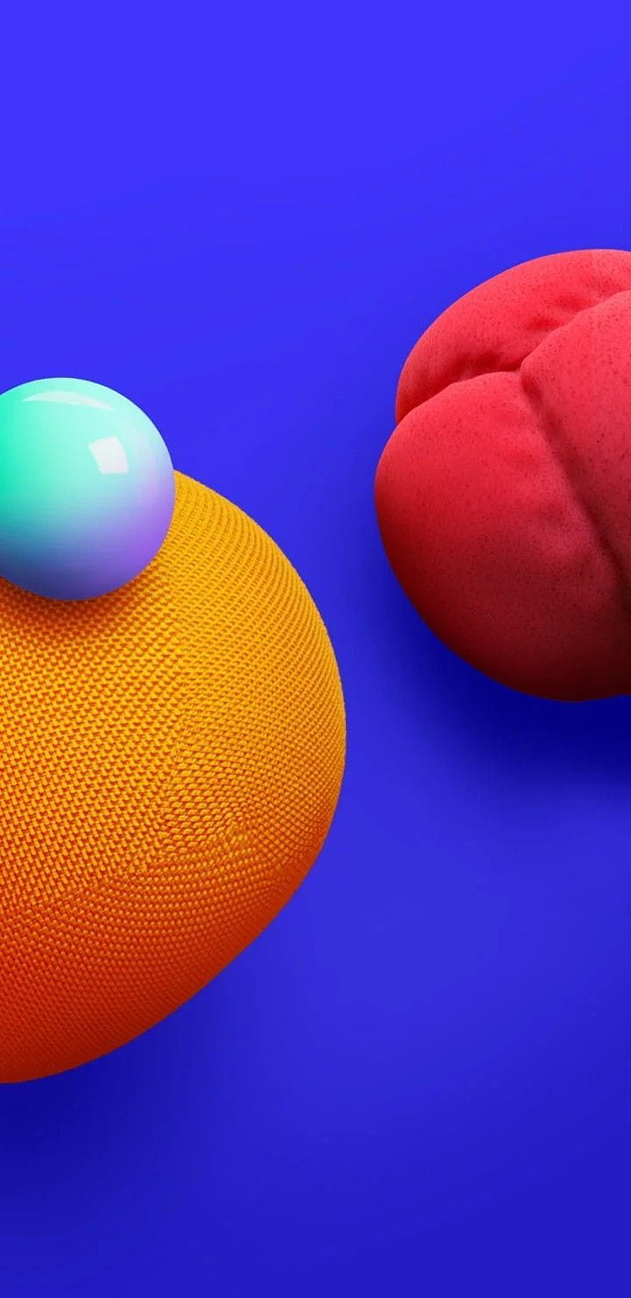 Abstract 3D Render of Colorful Textured Spheres on Blue Background HD phone wallpaper