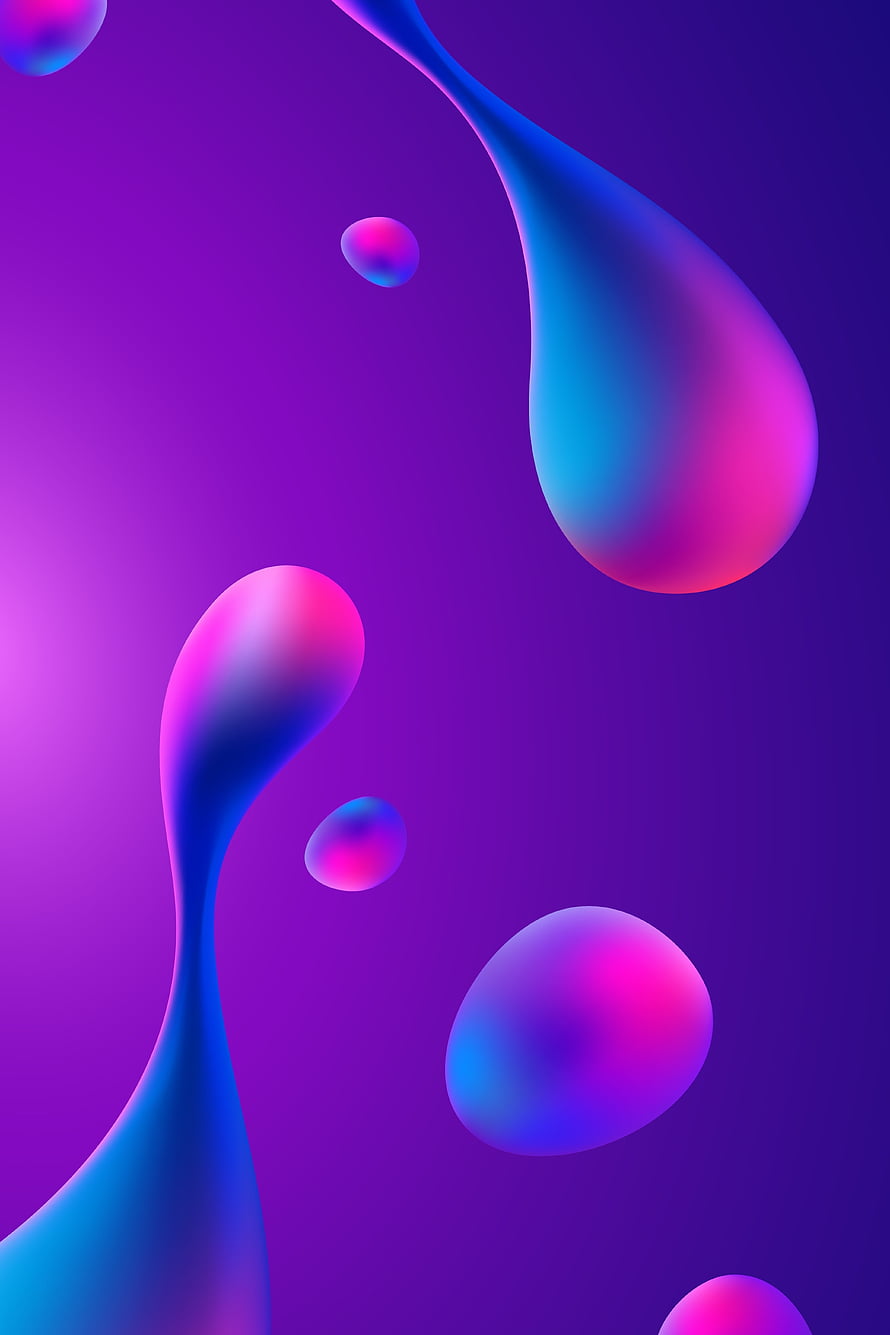 Abstract 3D Liquid Drops in Vibrant Pink and Blue on Purple Background HD phone wallpaper