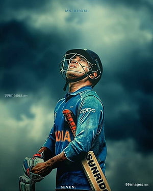 MS Dhoni in India Cricket Jersey Looking Up at Stormy Sky HD phone wallpaper