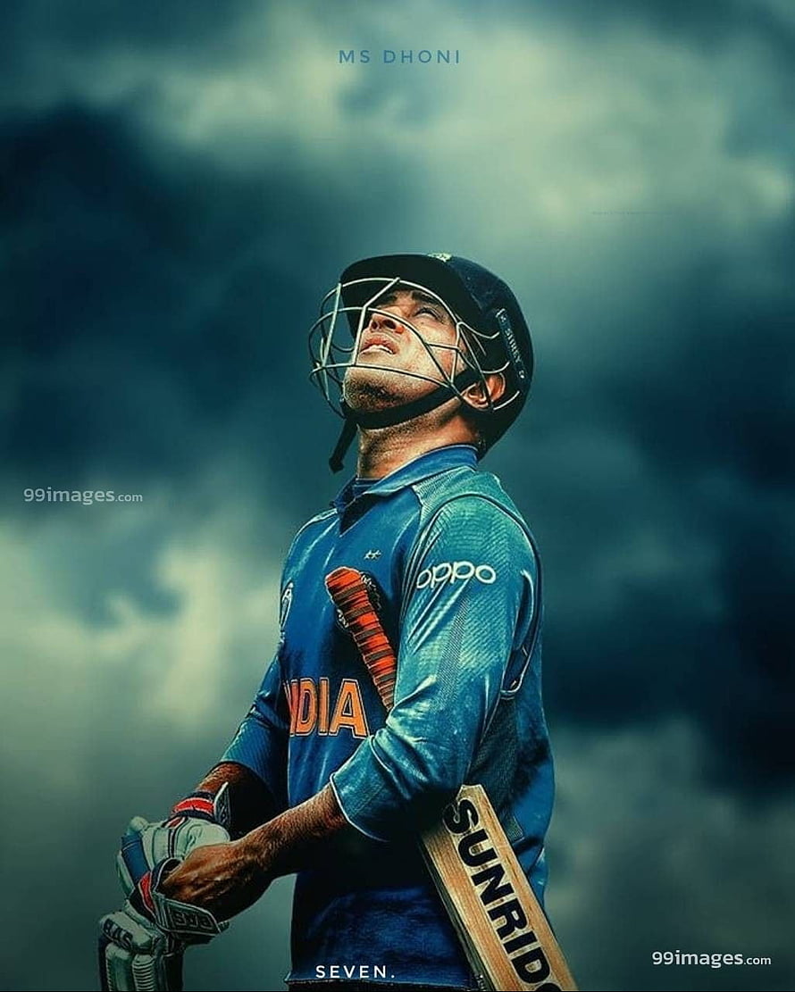 MS Dhoni in India Cricket Jersey Looking Up at Stormy Sky HD phone wallpaper