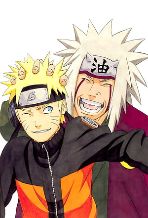Naruto and Jiraiya Sharing a Playful Moment in Anime Illustration HD phone wallpaper