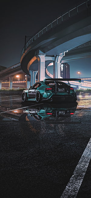 Teal Toyota GR86 Stance Under Nighttime Highway Overpass HD phone wallpaper