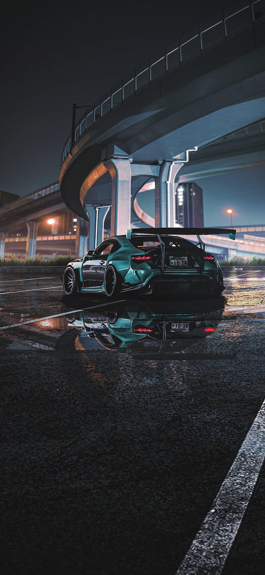 Teal Toyota GR86 Stance Under Nighttime Highway Overpass HD phone wallpaper
