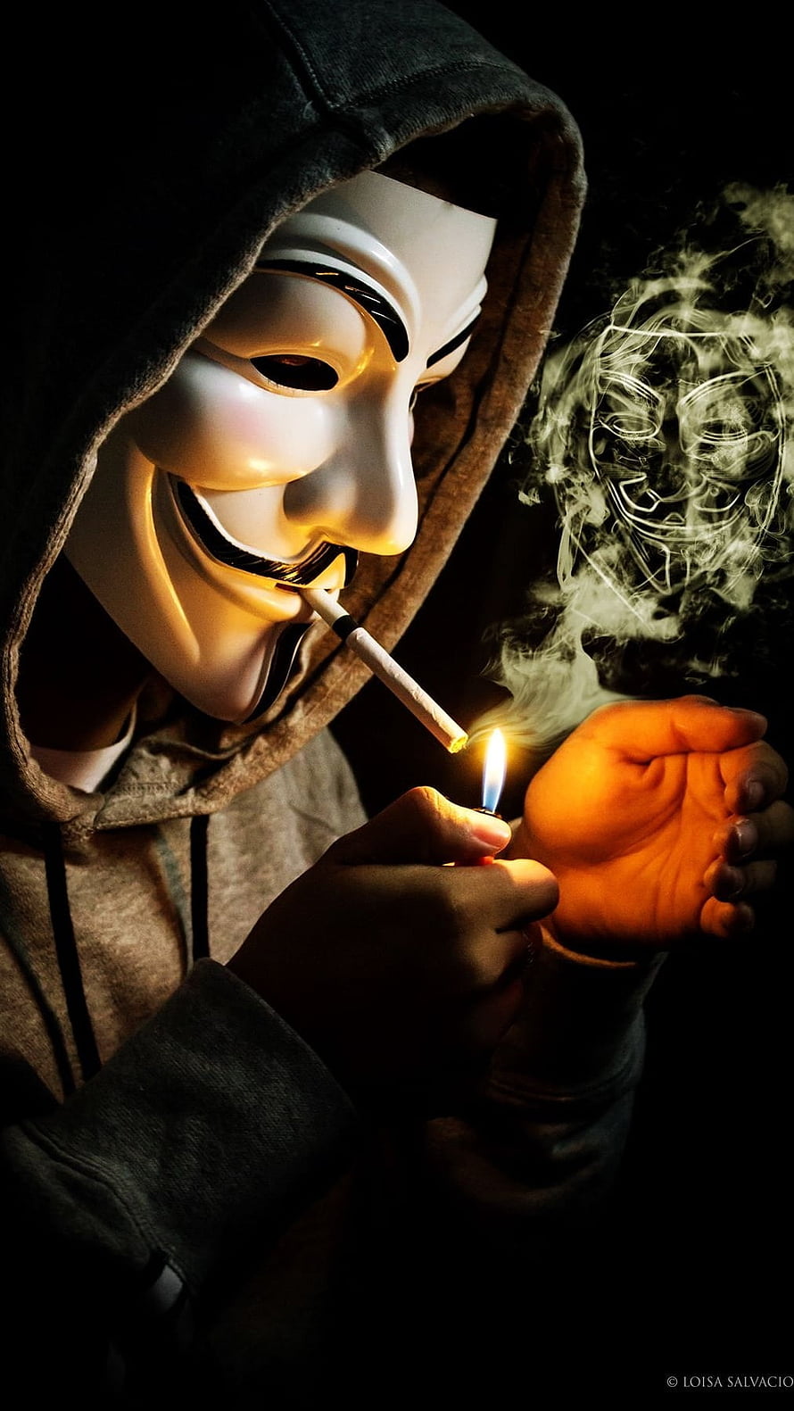 Anonymous Guy Fawkes Mask Smoker Lighting Cigarette With Smoke Art HD phone wallpaper