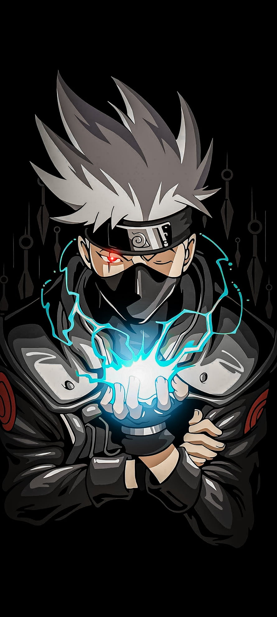 Kakashi Hatake Channeling Chakra in Dark Naruto Anime Illustration HD phone wallpaper