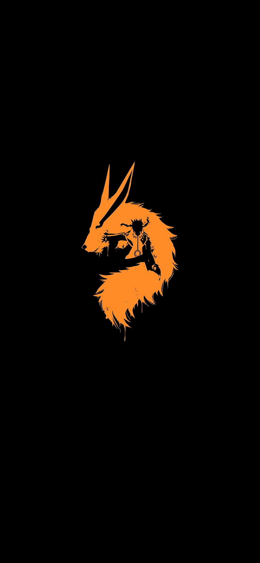 Naruto Uzumaki and Nine-Tails Fox Silhouette in Orange on Black Background HD phone wallpaper