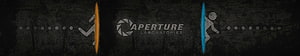 Aperture Laboratories Logo with Portal Gun and Companion Cube on Dark Industrial Wall HD wallpaper