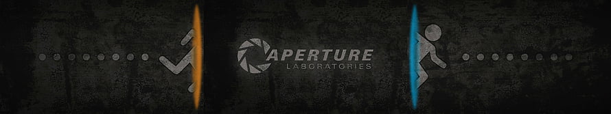 Aperture Laboratories Logo with Portal Gun and Companion Cube on Dark Industrial Wall HD wallpaper