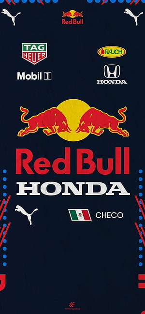 Red Bull Honda F1 Team Livery Wallpaper with Checo and Sponsor Logos HD phone wallpaper