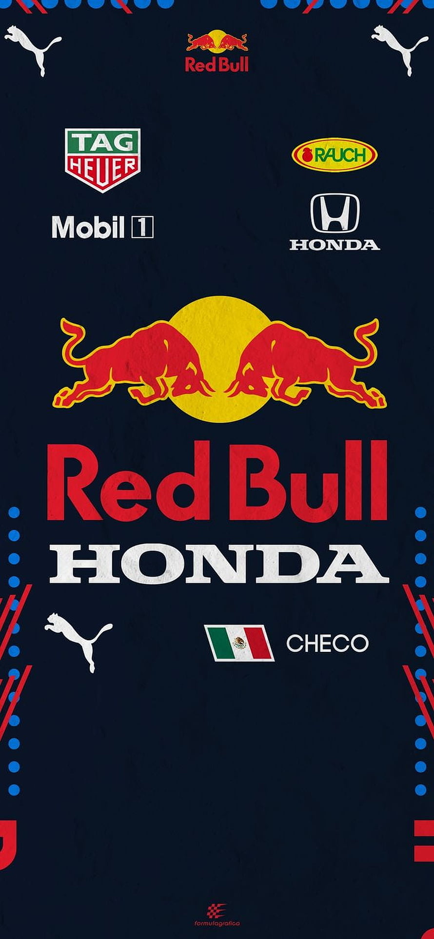 Red Bull Honda F1 Team Livery Wallpaper with Checo and Sponsor Logos HD phone wallpaper