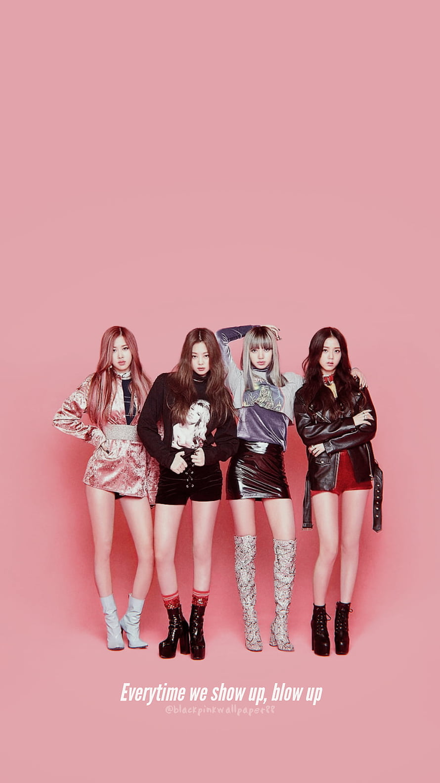 Blackpink Whistle Era Group Portrait on Pink Background HD phone wallpaper