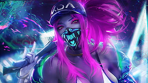 KDA Akali League of Legends Neon Cyberpunk Character Art HD wallpaper