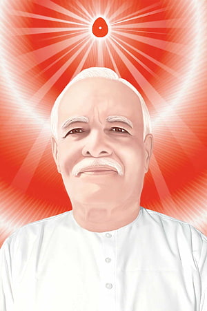 Brahma Baba Spiritual Portrait with Radiant Sunburst Background HD phone wallpaper