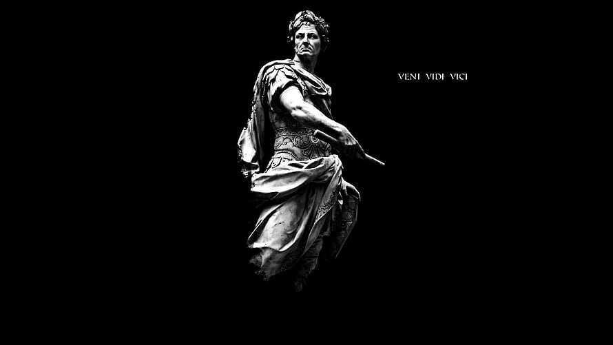 Julius Caesar Statue with Veni Vidi Vici Latin Quote on Black Background HD wallpaper