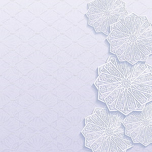 Elegant White Islamic Geometric Pattern with Intricate Floral Mandala Motifs on Soft Lavender Background HD phone wallpaper
