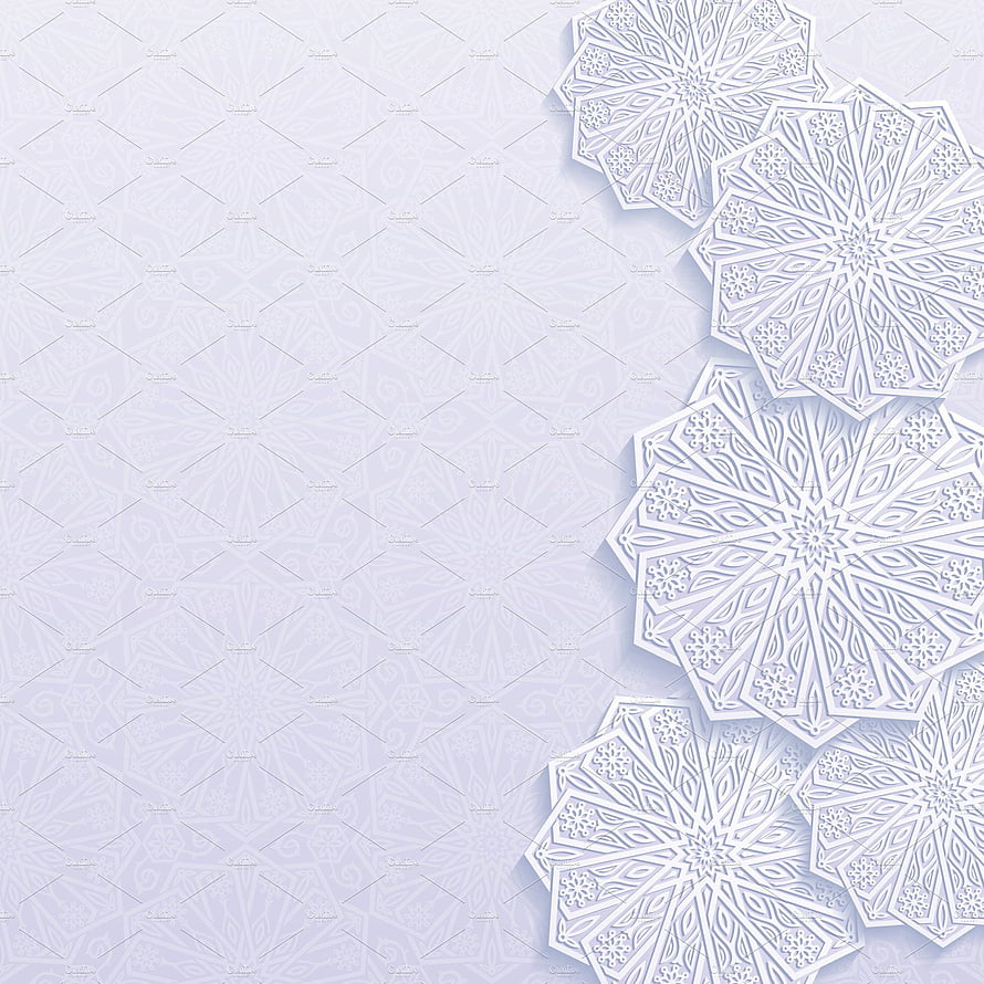 Elegant White Islamic Geometric Pattern with Intricate Floral Mandala Motifs on Soft Lavender Background HD phone wallpaper