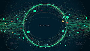 Abstract Big Data Network Visualization with Glowing Green Nodes and Connection Lines on Dark Background HD wallpaper