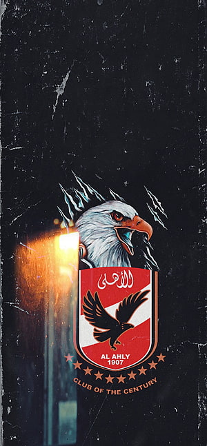 Al Ahly Club Crest With Fierce Eagle and Dramatic Dark Background HD phone wallpaper
